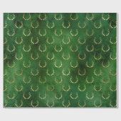 Boho Green Gold Antlers Weihnachten Geschenkpapier (Flach)