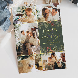 Boho Green Gold Foil 5 Foto Happy Holidays Card Folieneinladung