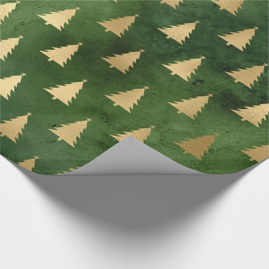 Boho Green Gold Trees Weihnachten Geschenkpapier (Ecke)