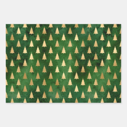 Boho Green Gold Trees Weihnachten Geschenkpapier Set (Vorderseite)