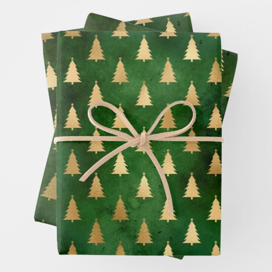 Boho Green Gold Trees Weihnachten Geschenkpapier Set (Beispiel)