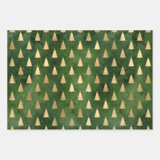 Boho Green Gold Trees Weihnachten Geschenkpapier Set (Vorderseite 3)