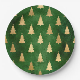 Boho Green Gold Trees Weihnachten Pappteller
