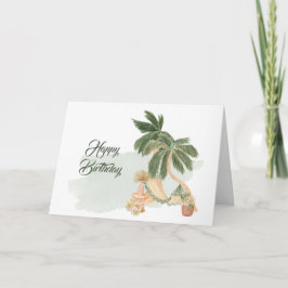 Boho Green Hammock Palm Trees Floral Geburtstag Karte
