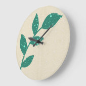 Boho Green Leaf auf der Clock von Cream Floral Wal Große Wanduhr (Winkel)