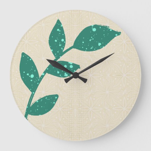 Boho Green Leaf auf der Clock von Cream Floral Wal Große Wanduhr (Vorderseite)