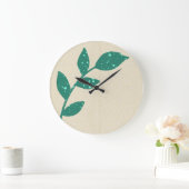 Boho Green Leaf auf der Clock von Cream Floral Wal Große Wanduhr (Zuhause)