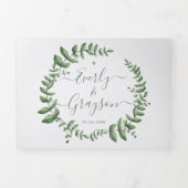 Boho Green Leaf Olive Green Ash Wreath Wedding Tri Dreifach Gefaltete Einladung (Cover)
