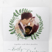 Boho Green Leaf Olive Green Ash Wreath Wedding Tri Dreifach Gefaltete Einladung (Innen Erste Seite)