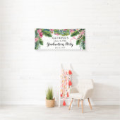 Boho Green Leaves | Pink Hibiscus Graduation Party Banner (Insitu)