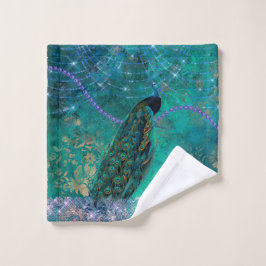 Boho Green Lila Peacock Watercolor Waschlappen