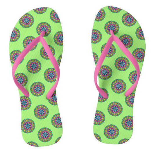 Boho Green Mandala Musterpaare von Flip Flops Badesandalen (Fußbett)