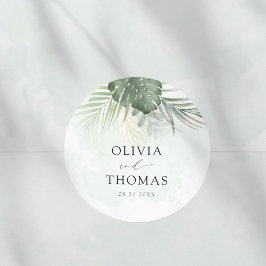 Boho Green Palms Küstenhochzeit Runder Aufkleber