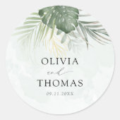 Boho Green Palms Küstenhochzeit Runder Aufkleber (Vorderseite)