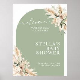 Boho Green Pampas Grass Baby Dusche Poster