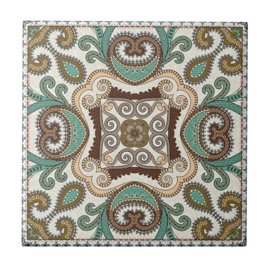 Boho Green Pattern Fliese (Vorderseite)