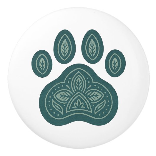 Boho Green Pawprint Folk Art Keramik Knob Keramikknauf (Vorderseite)