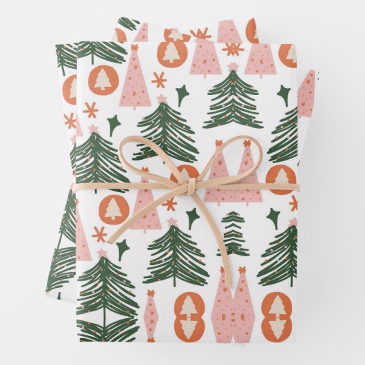Boho Green Pink Orange Rustikale Weihnachtsbaumen Geschenkpapier Set (Beispiel)