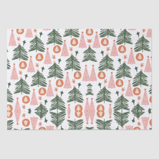 Boho Green Pink Orange Rustikale Weihnachtsbaumen Seidenpapier (Vorderseite)