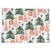 Boho Green Pink Orange Weihnachtsbaumen Große Geschenktüte (Rückseite)