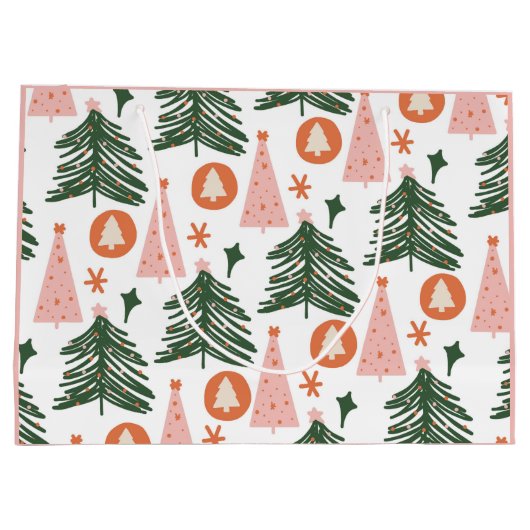 Boho Green Pink Orange Weihnachtsbaumen Große Geschenktüte (Rückseite)