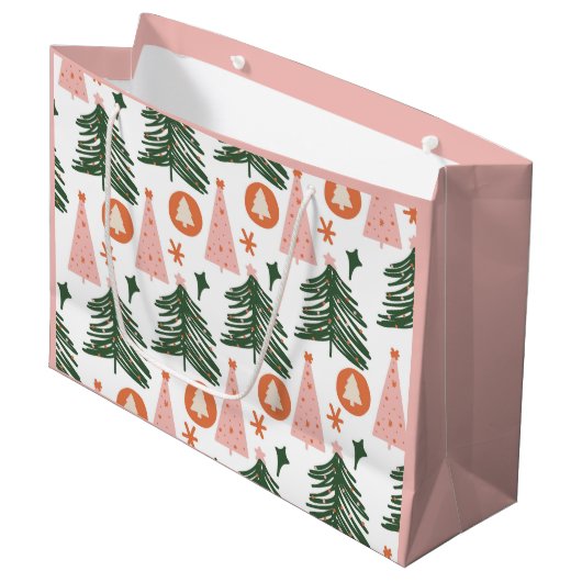 Boho Green Pink Orange Weihnachtsbaumen Grosses Ge Große Geschenktüte (Vorderseite Schrägansicht)