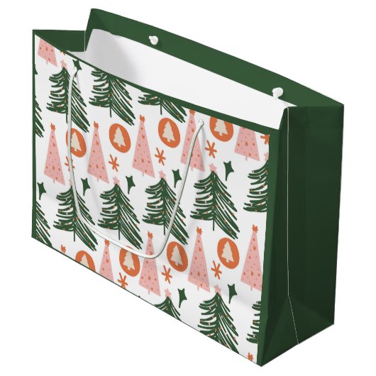 Boho Green Pink Orange Weihnachtsbaumen Grosses Ge Große Geschenktüte (Vorderseite Schrägansicht)
