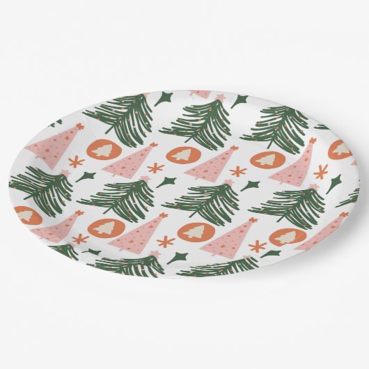 Boho Green Pink Orange Weihnachtsbaumen Pappteller (Schrägansicht)
