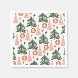 Boho Green Pink Orange Weihnachtsbaumen Serviette