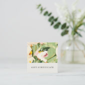 Boho Green Pink Painted Floral Geschenkgutschein Quadratische Visitenkarte (Stehend Vorderseite)