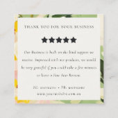 Boho Green Pink Painted Floral Review Request Quadratische Visitenkarte (Rückseite)