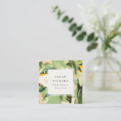 Boho Green Pink Painted Floral Review Request Quadratische Visitenkarte (Stehend Vorderseite)