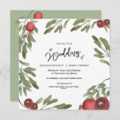 Boho Green Pomegranate Blätter Moderne botanische Einladung (Vorne/Hinten)