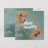 Boho Green Rot Floral Muster Happy Wedding Einladung (Vorne/Hinten)