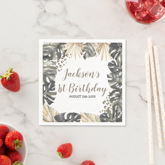 Boho Green Sage Wild One Birthday Paper Napkin Serviette (Beispiel)