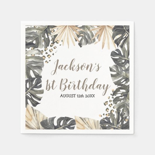 Boho Green Sage Wild One Birthday Paper Napkin Serviette (Vorderseite)