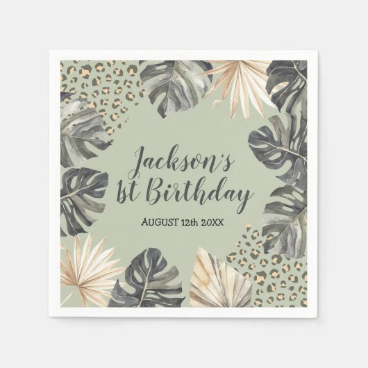 Boho Green Sage Wild One Birthday Paper Napkin Serviette (Vorderseite)