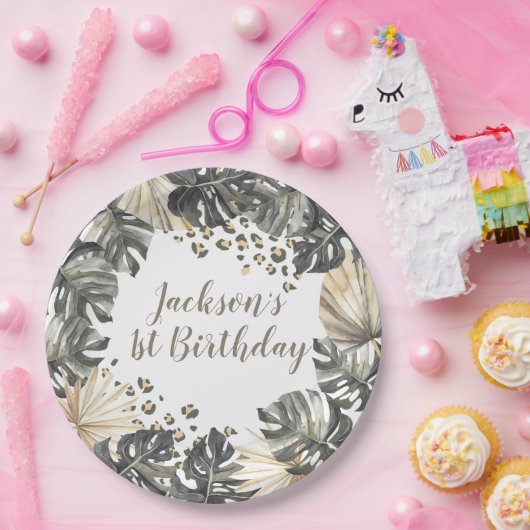 Boho Green Sage Wild One Birthday Paper Plate Pappteller (Party)