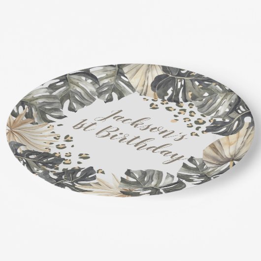 Boho Green Sage Wild One Birthday Paper Plate Pappteller (Schrägansicht)