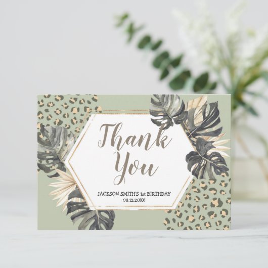 Boho Green Sage Wild One Danked Card Dankeskarte (Stehend Vorderseite)