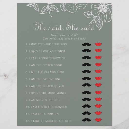 Boho Green sagte, sie sagte, Brautparty Game (Vorderseite)