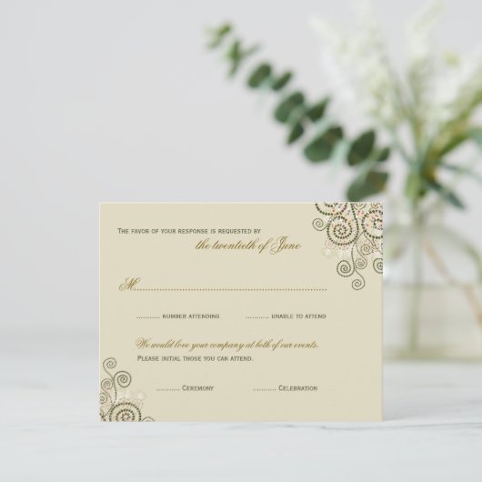 Boho Green Spirals Bar / Bat Mitzvah RSVP Card (Stehend Vorderseite)