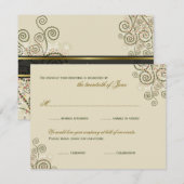 Boho Green Spirals Bar / Bat Mitzvah RSVP Card Karte (Vorne/Hinten)