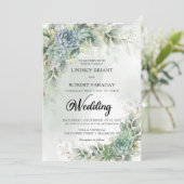 Boho Green succules und eucalyptus watercolor Einladung (Stehend Vorderseite)