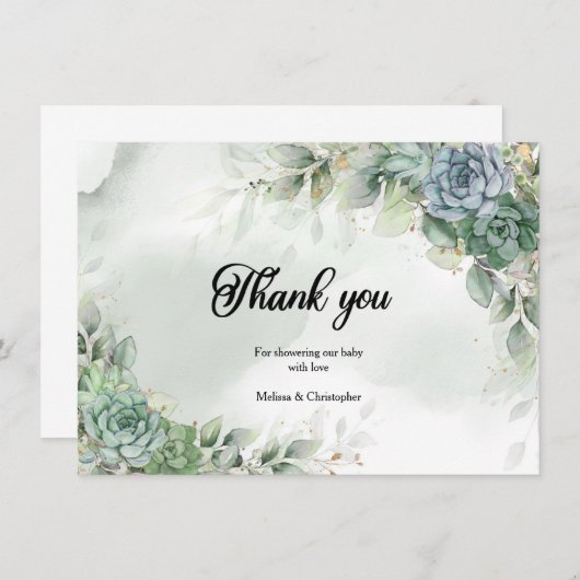 Boho green succultus eucalyptus Baby-Dusche Dankeskarte (Vorne/Hinten)