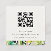 Boho Green Tropical Leaf Foliage Botanical QR Code Quadratische Visitenkarte (Rückseite)