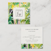 Boho Green  Tropical Leafy Foliage Botanical Logo Quadratische Visitenkarte (Vorne/Hinten)