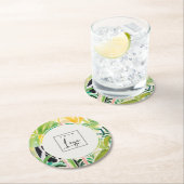 Boho Green  Tropical Leafy Foliage Botanical Logo Runder Pappuntersetzer (Vor Ort)