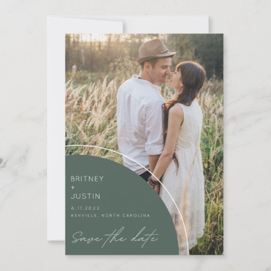 Boho Green Two Foto Wedding Save The Date (Vorderseite)