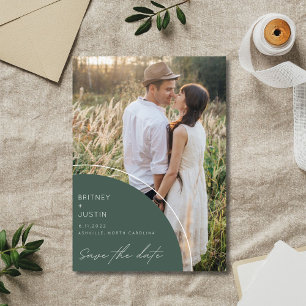 Boho Green Two Foto Wedding Save The Date